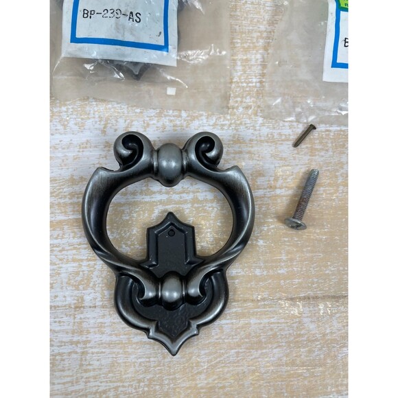 6 VTG Amerock Cortina Antique Silver 3 3/8" Ring Pull Knob BP-239-AS NOS Gothic - Picture 3 of 11